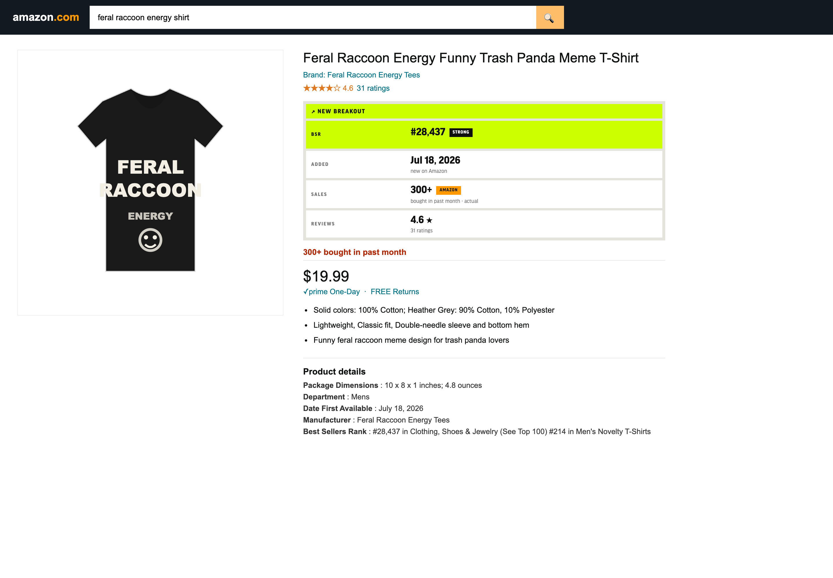 MerchRadar instrument panel on an Amazon product page